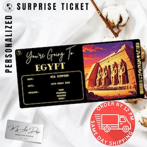 Ticket Egypte | Aangepast reiscadeau Egypte | Gepersonaliseerde reisonthulling | Souvenirkaart voor vakantie