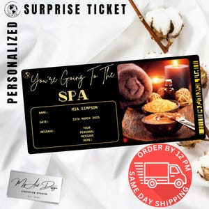 Spa-ticket | Aangepast cadeau voor ontspanningsreis | Gepersonaliseerde reisonthulling | Souvenirkaart Spa Getaway