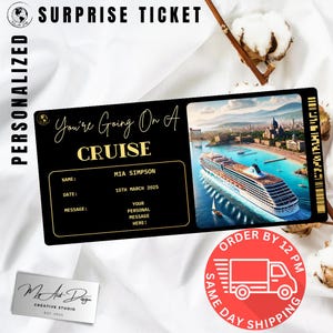 Bilhete de Cruzeiro | Presente de Viagem de Cruzeiro Personalizado | Revelação de Viagem Personalizada | Cartão Surpresa de Férias de Luxo