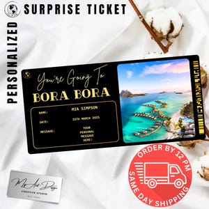 Biglietto per Bora Bora / Regalo personalizzato per un viaggio a Bora Bora / Viaggio personalizzato / Biglietto ricordo per la luna di miele sull'isola