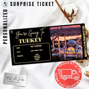 Billet pour la Turquie | Cadeau personnalisé pour un voyage en Turquie | Révélation de voyage personnalisée | Carte souvenir de vacances