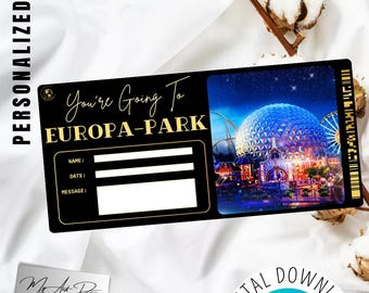 Digital biljett till Europaparken | Utskrivbart souvenirkort | Anpassad reseavslöjning | Nedladdning av överraskning till temaparken
