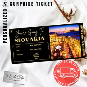 Boleto de Eslovaquia / Regalo de viaje personalizado a Eslovaquia / Tarjeta de viaje personalizada / Tarjeta de recuerdo de vacaciones en la montaña