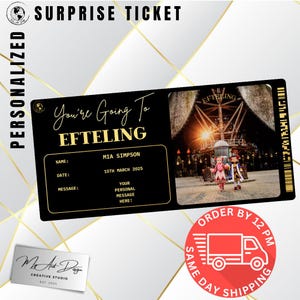 Bilet do Efteling | Spersonalizowany prezent na bajkową podróż | Spersonalizowana prezentacja podróży | Karta niespodzianka do parku rozrywki