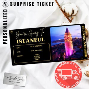 Billet pour Istanbul | Cadeau personnalisé pour voyager en Turquie | Révélation de voyage personnalisée | Carte surprise City Break | Carte souvenir