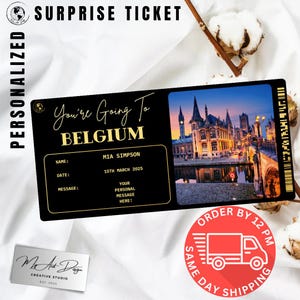 Carta d'imbarco per il Belgio / Viaggio personalizzato in Belgio / Regalo di viaggio personalizzato / Biglietto aereo falso / Carta souvenir