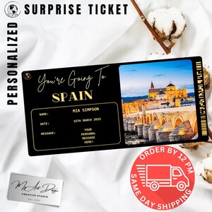 Billete de España / Regalo de viaje personalizado a España / Tarjeta de viaje personalizada / Tarjeta de recuerdo de vacaciones
