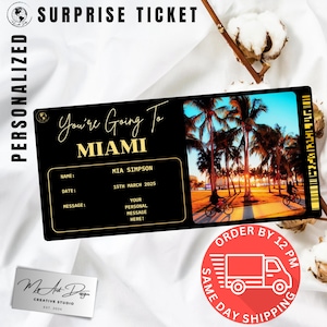 Miami-Karte | Individuelle Reise nach Florida Geschenk | Personalisierte Reise offenbaren | Strand Urlaub Souvenir Karte