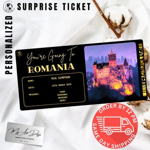 Biglietto Romania / Viaggio personalizzato in Romania / Regalo personalizzato / Biglietto ricordo per una vacanza in Europa