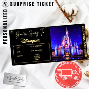 Disneyland Bordkarte | Benutzerdefinierte Reise nach Disneyland Geschenk | Personalisierte Reise offenbaren | Gefälschtes Flugticket | Souvenir-Karte