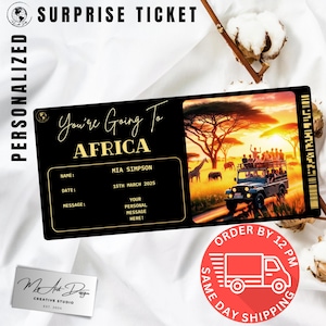 Instapkaart Afrika | Aangepast Afrika-reiscadeau | Reis naar Afrika | Nepvliegticket | Vakantie-onthullingskaart