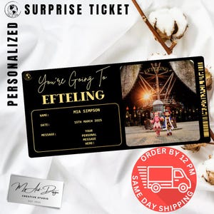Billet Efteling | Cadeau de voyage de conte de fées personnalisé | Révélation de voyage personnalisée | Carte surprise parc à thème