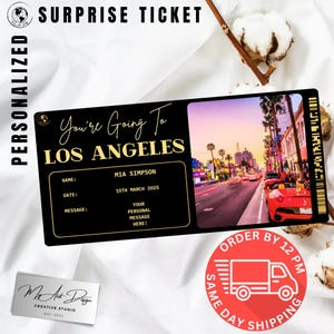 Los Angeles Eintrittskarten | Benutzerdefinierte Reise nach LA Geschenk | Personalisierte Reise offenbaren | Kalifornien Urlaub Souvenir Karte