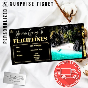 Billet pour les Philippines | Cadeau voyage personnalisé aux Philippines | Révélation de voyage personnalisée | Carte souvenir de vacances sur l'île