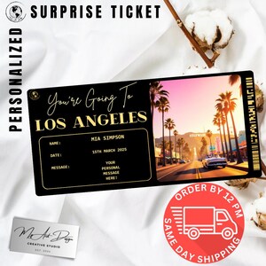 Boleto de Los Ángeles / Regalo personalizado para un viaje a Los Ángeles / Regalo de viaje personalizado / Tarjeta de recuerdo de vacaciones en California