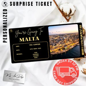 Biglietto per Malta / Viaggio personalizzato a Malta / Regalo personalizzato / Biglietto ricordo per una vacanza sull'isola