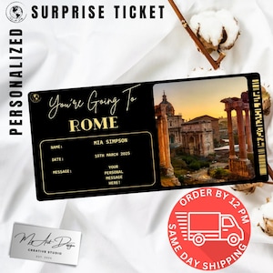 Biglietto per Roma / Viaggio personalizzato a Roma / Regalo personalizzato / Biglietto ricordo per una vacanza in Italia