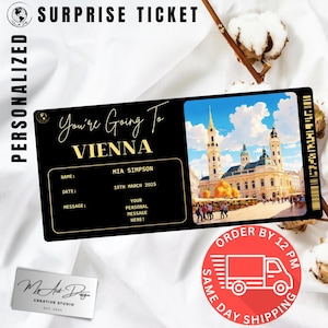 Biglietto d'ingresso per Vienna / Regalo personalizzato per un viaggio in Austria / Rivelazione di viaggio personalizzata / Biglietto ricordo per una breve vacanza in città