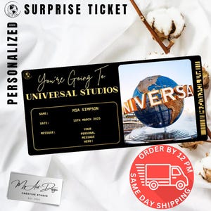Universal Studios Eintrittskarte | Benutzerdefinierte Freizeitpark Geschenk | Personalisierte Reise offenbaren | Movie Park Überraschungskarte