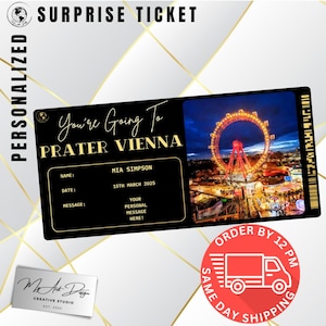 Vienna Prater Ticket | Custom Trip to Vienna Gift | Personalized Travel Reveal | Wurstelprater Surprise Card