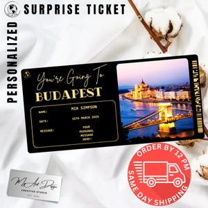 Billet Budapest | Cadeau personnalisé pour un voyage en Hongrie | Révélation de voyage personnalisée | Carte souvenir City Break