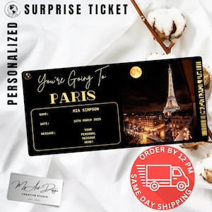 Biglietto per Parigi / Regalo personalizzato per un viaggio a Parigi / Viaggio personalizzato / Biglietto ricordo per una vacanza romantica