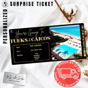 Billets pour Turks et Caicos | Cadeau personnalisé de voyage aux Caraïbes | Révélation de voyage personnalisée | Carte souvenir de vacances sur l'île