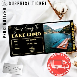 Comer See Karte | Benutzerdefinierte Reise nach Italien Geschenk | Personalisierte Reise offenbaren | Romantische Kurzurlaub Souvenir Karte