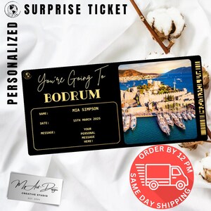 Billet Bodrum | Cadeau personnalisé pour voyager en Turquie | Révélation de voyage personnalisée | Carte souvenir de vacances en mer Égée