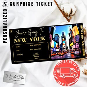Ingresso para Nova York | Presente personalizado para viagem à cidade | Revelação de viagem personalizada | Cartão surpresa de férias em Nova York