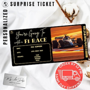 Billet de Formule 1 | Un cadeau personnalisé pour un voyage en Formule 1 lors d'une course de F1 | Surprise Grand Prix personnalisée | Carte de voyage souvenir