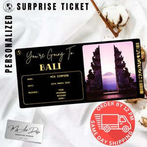 Billet d'embarquement pour Bali, carte souvenir personnalisée pour un billet d'avion