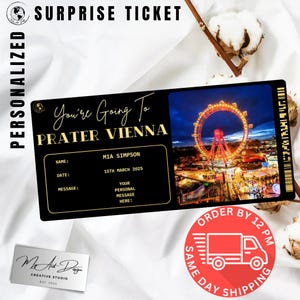 Ingresso para o Vienna Prater | Viagem personalizada para Viena | Revelação de viagem personalizada | Cartão surpresa Wurstelprater