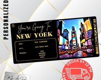 New York Ticket | Custom City Trip Gift | Personalized Travel Reveal | NYC Vacation Surprise Card