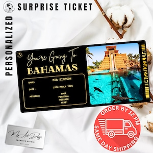 Bahamas Ticket | Custom Trip to Bahamas Gift | Personalized Travel Reveal | Tropical Vacation Souvenir Card