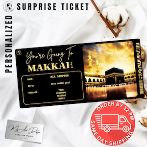 Entrada a La Meca / Regalo personalizado para la Umrah o el Hajj / Tarjeta de peregrinación personalizada / Tarjeta de recuerdo islámica