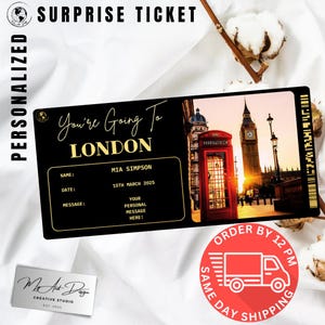 Billet pour Londres | Cadeau personnalisé pour un voyage en ville | Révélation de voyage personnalisée | Carte surprise vacances au Royaume-Uni