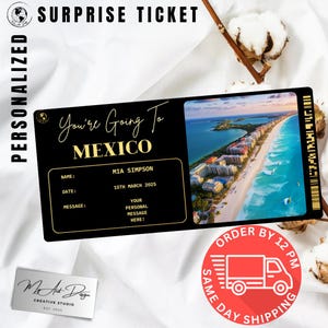 Mexico-ticket | Aangepaste reis naar Mexico-cadeau | Gepersonaliseerde reisonthulling | Souvenirkaart voor vakantie