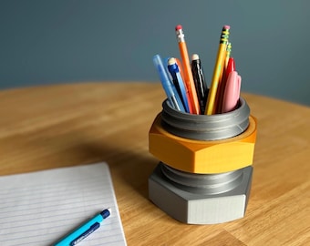 Nut and Bolt pencil pen cup desk organizer - for office desk - contractor, engineer, mechanic, hardware store...