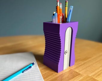 Giant pencil sharpener pencil holder organizer for desk - gift for teacher, student, artist