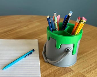 Paint bucket pencil holder organizer for desk - gift for teacher, student, artist, painter