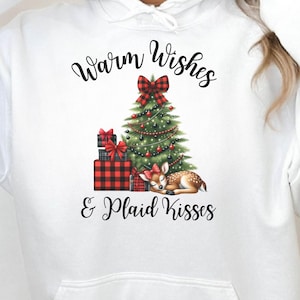 Buffalo Plaid Christmas Tree & Fawn PNG – Holiday Woodland Sublimation Digital Download