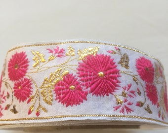 1 Yard Flower Jacquard Gold Trim 1 3/8&quot;
