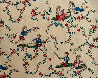 1/2 Yard Victorian Kids at Play Tan Fabric