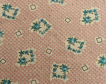 1/2 Yard Mauve Print with Blue Roses