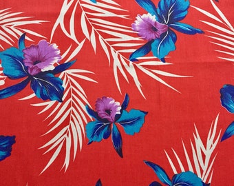 1 Yard Purple Orchid on Red Fabric