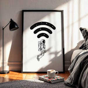 Astronaut Digital Download Wall Art – Galaxy WiFi Signal Poster – Space Printable Art for Bedroom or Office Decor
