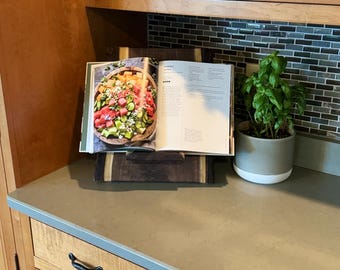 Handmade Solid Wood Book Stand, Foldable Tablet Holder, Rustic Reading Stand