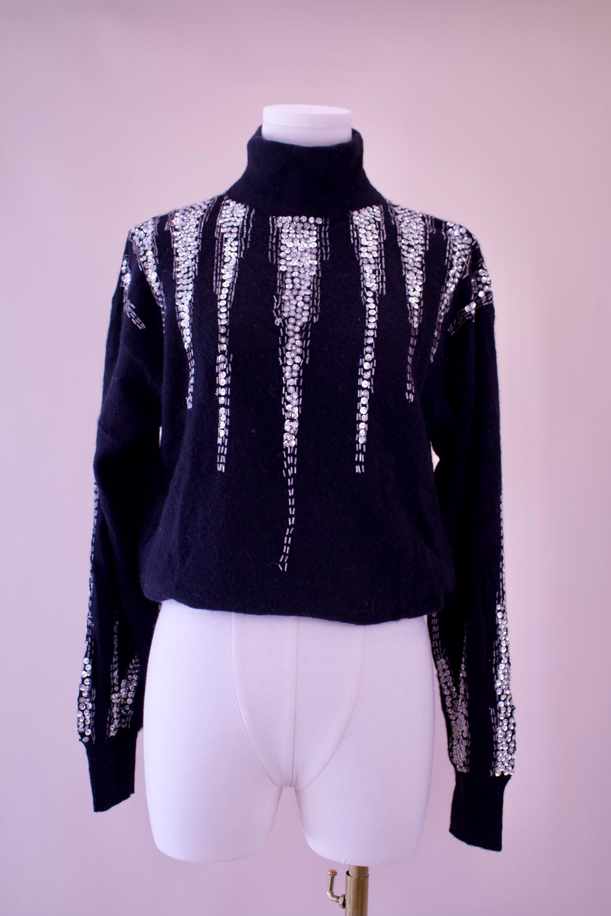 Pull Col Roulé à Paillettes Noires - Taille L - Marque Red - Occasion Très Bon état