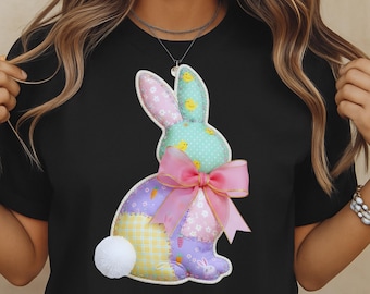 Easter Shirt, Patchwork Bunny Shirt, Grandmacore Easter Shirt, Floral Faux Patchwork Bunny Spring Rabbit Shirt